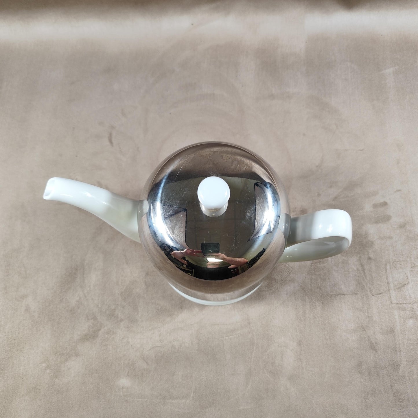 RARE Théière SALAM par Guy Degrenne en métal et céramique blanche Made in France Vintage 1980