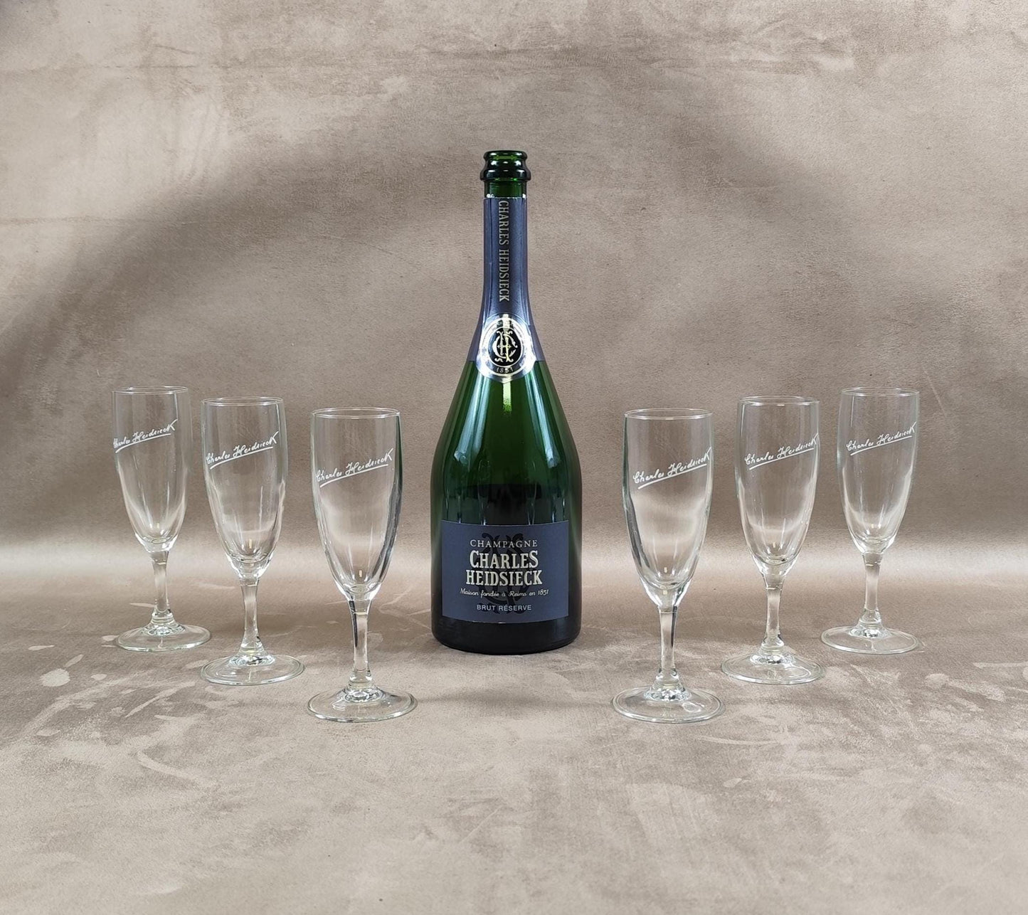Lot de 6 flutes à champagne Charles Heidsieck Made in France Vintage 1980