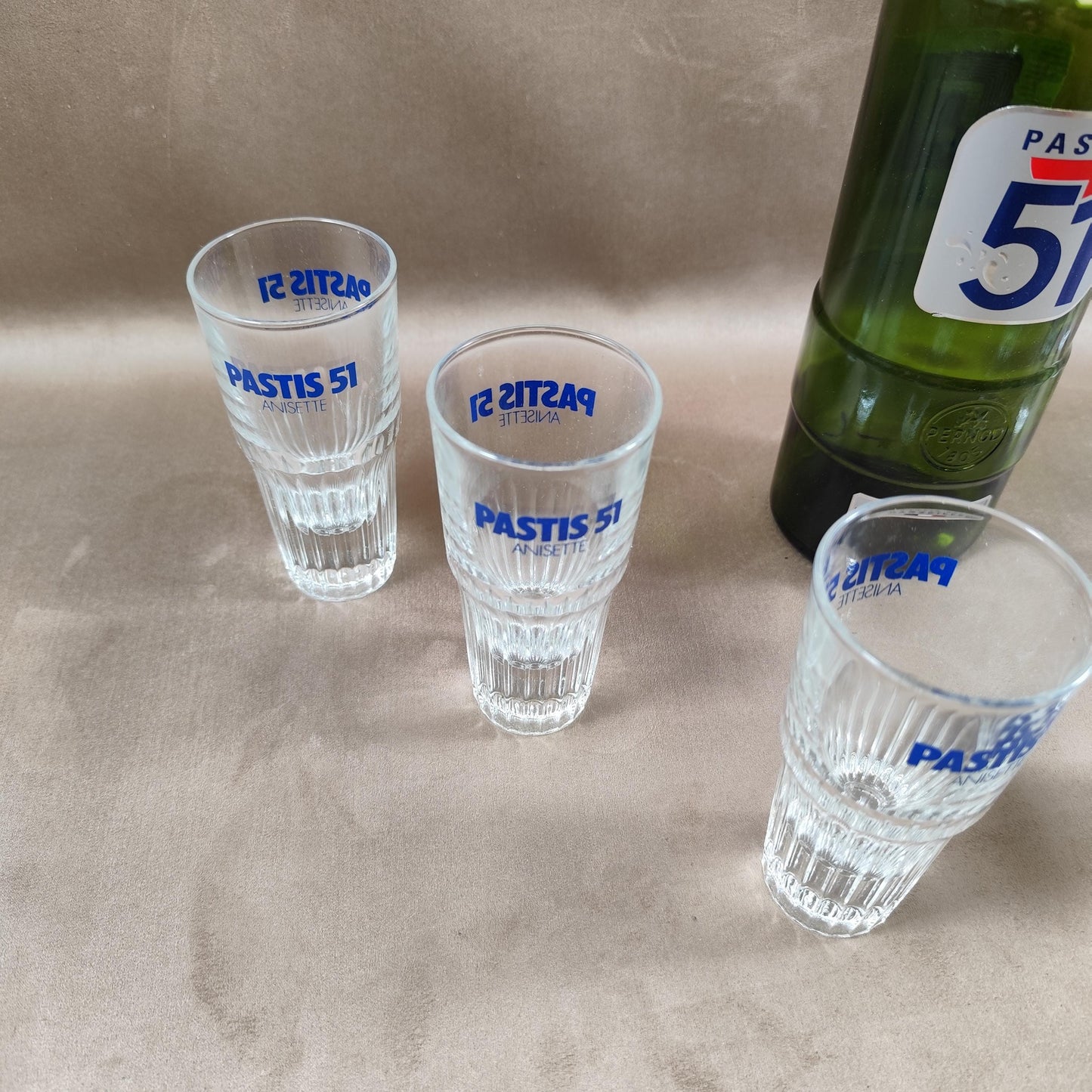 Lot de 6 verres Pastis 51 Anisette Made in France Vintage 1970