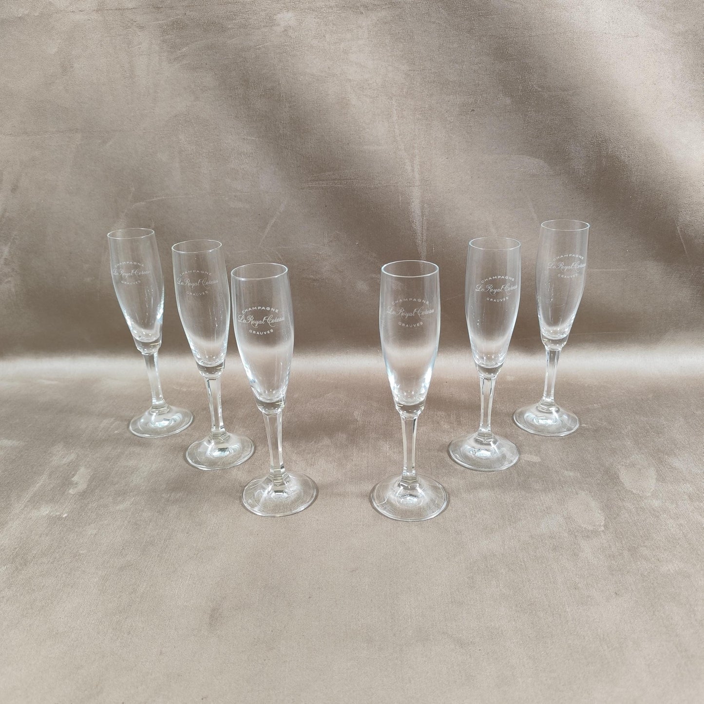 Lot de 6 flutes en cristal Champagne Royal Coteau à Grauves Made in France vintage 1970