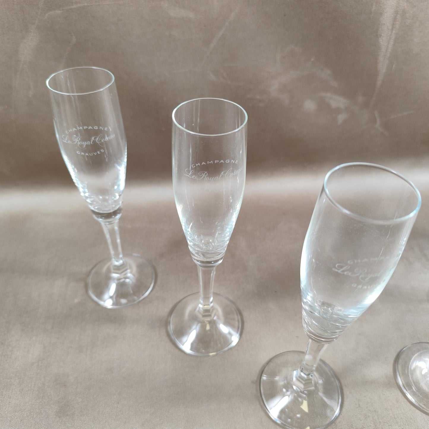 Lot de 6 flutes en cristal Champagne Royal Coteau à Grauves Made in France vintage 1970
