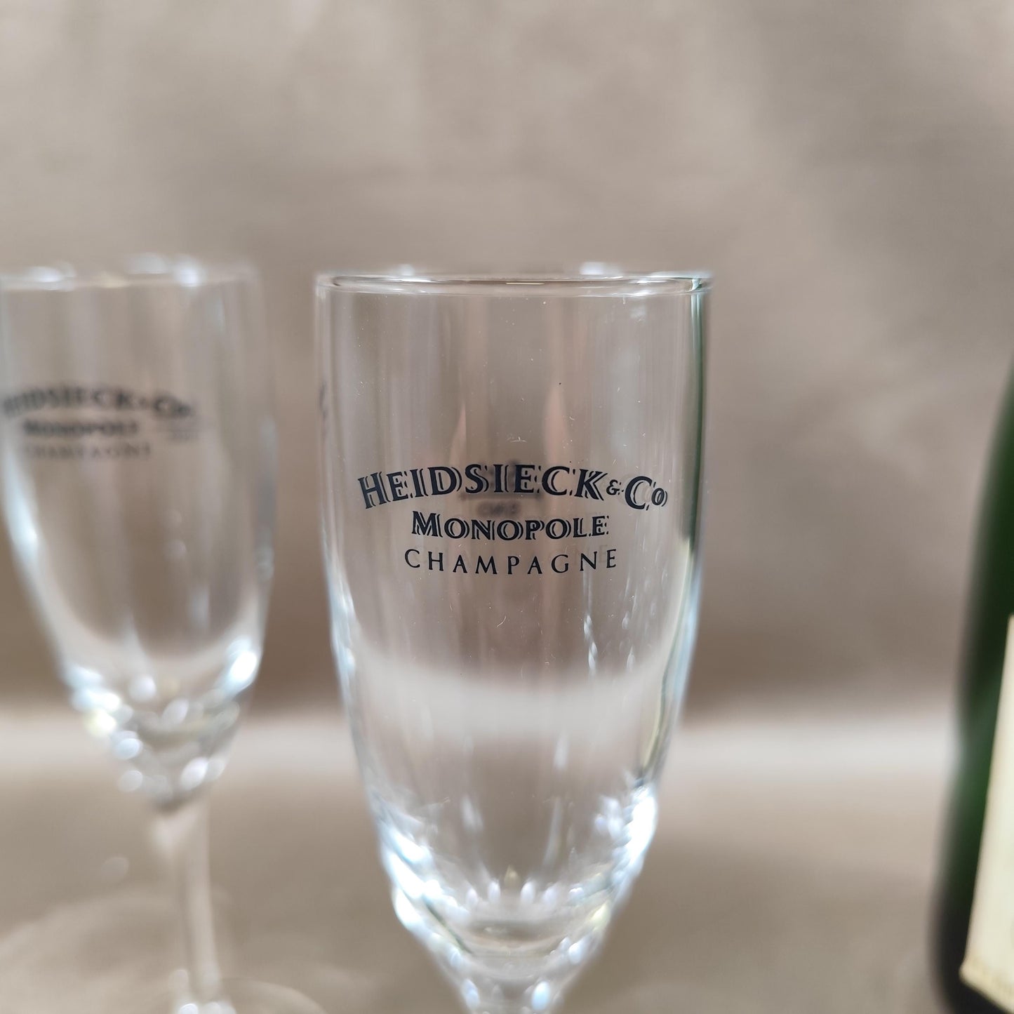 Lot de 6 flûtes à Champagne Heidsieck Monopole en verre Made in France Vintage 1990