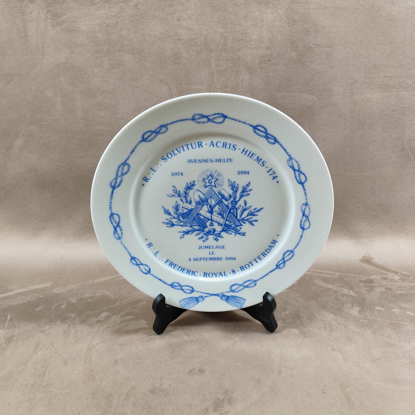 Assiette ancienne Maçonnique Jumelage Made in France Vintage 1994
