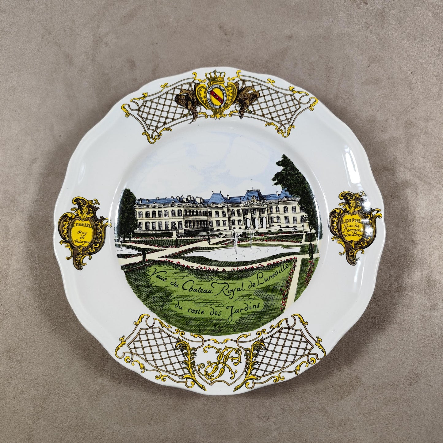 Assiette ancienne vue du Chateau de Luneville par Keller et Guerin Made in France Vintage 1980