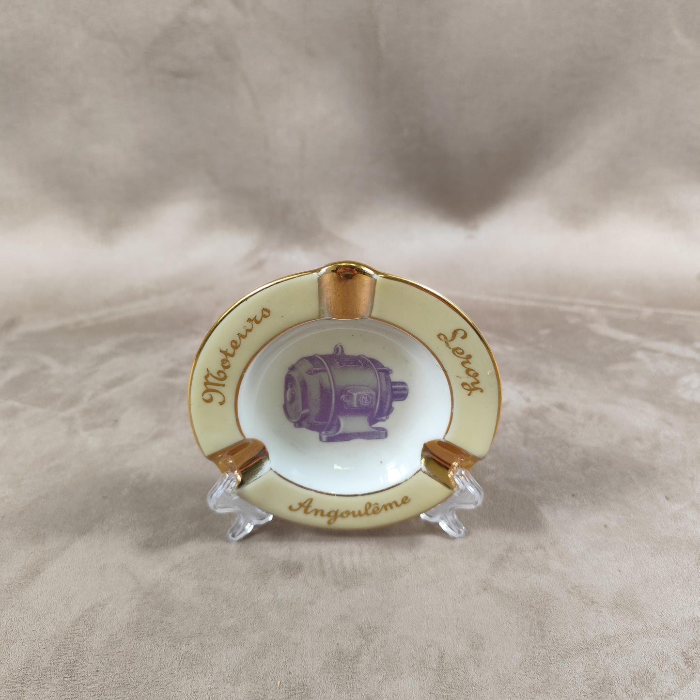 Cendrier Publicitaire Moteurs Leroy Angoulême en porcelaine de Limoges Made in France Vintage 1970
