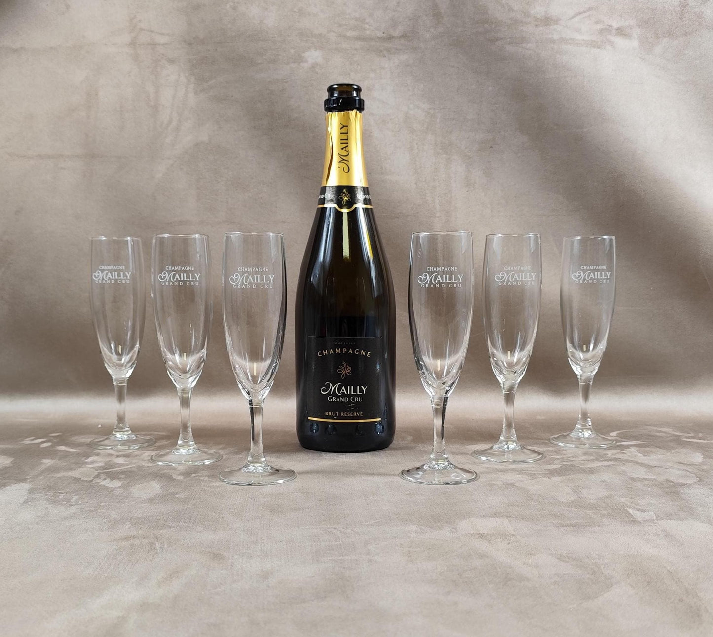 Lot de 6 flutes Champagne Mailly en verre vintage Made in France 1980