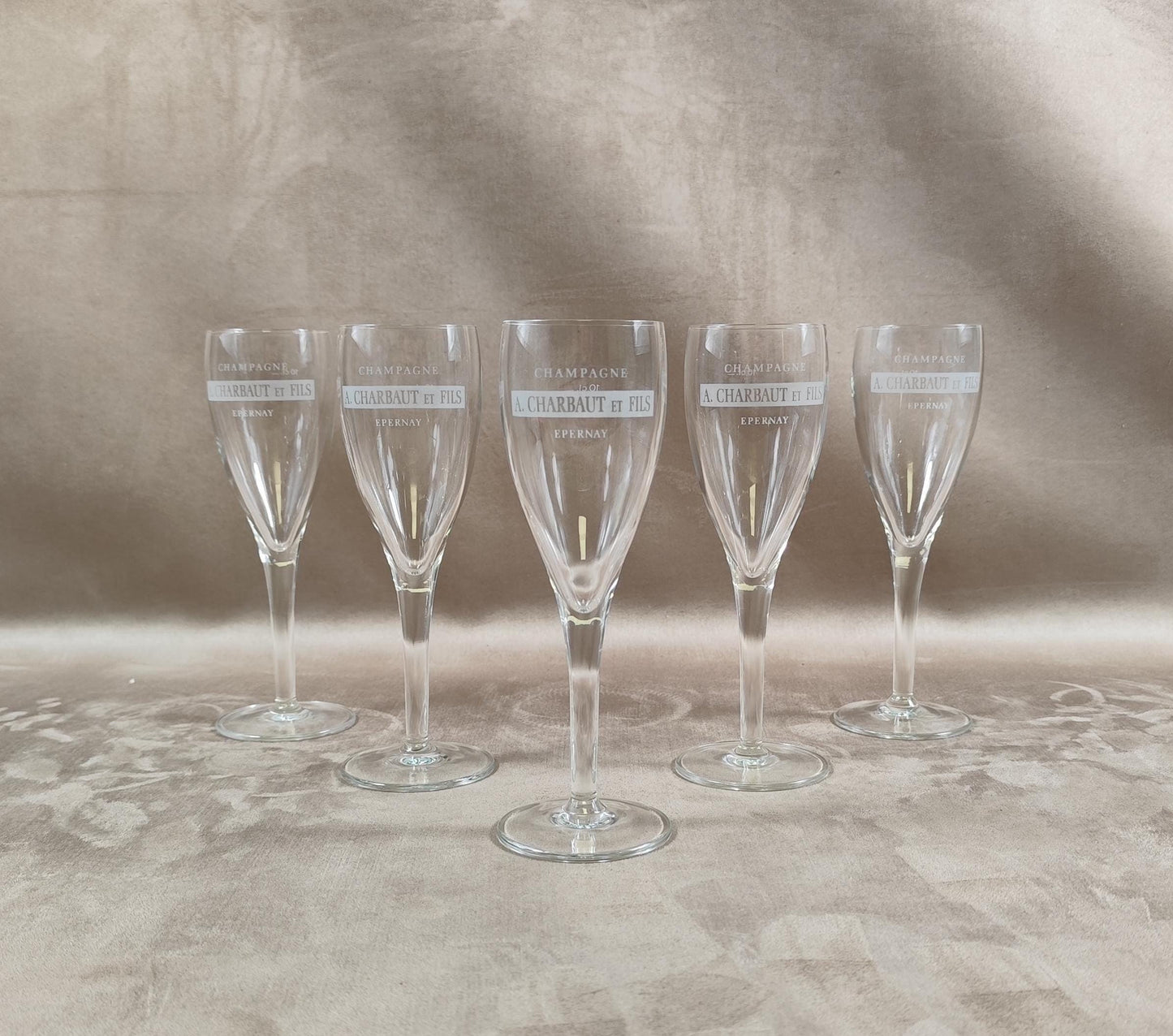 Lot de 6 flutes Champagne A.Charbaut en cristal vintage Made in France 1970