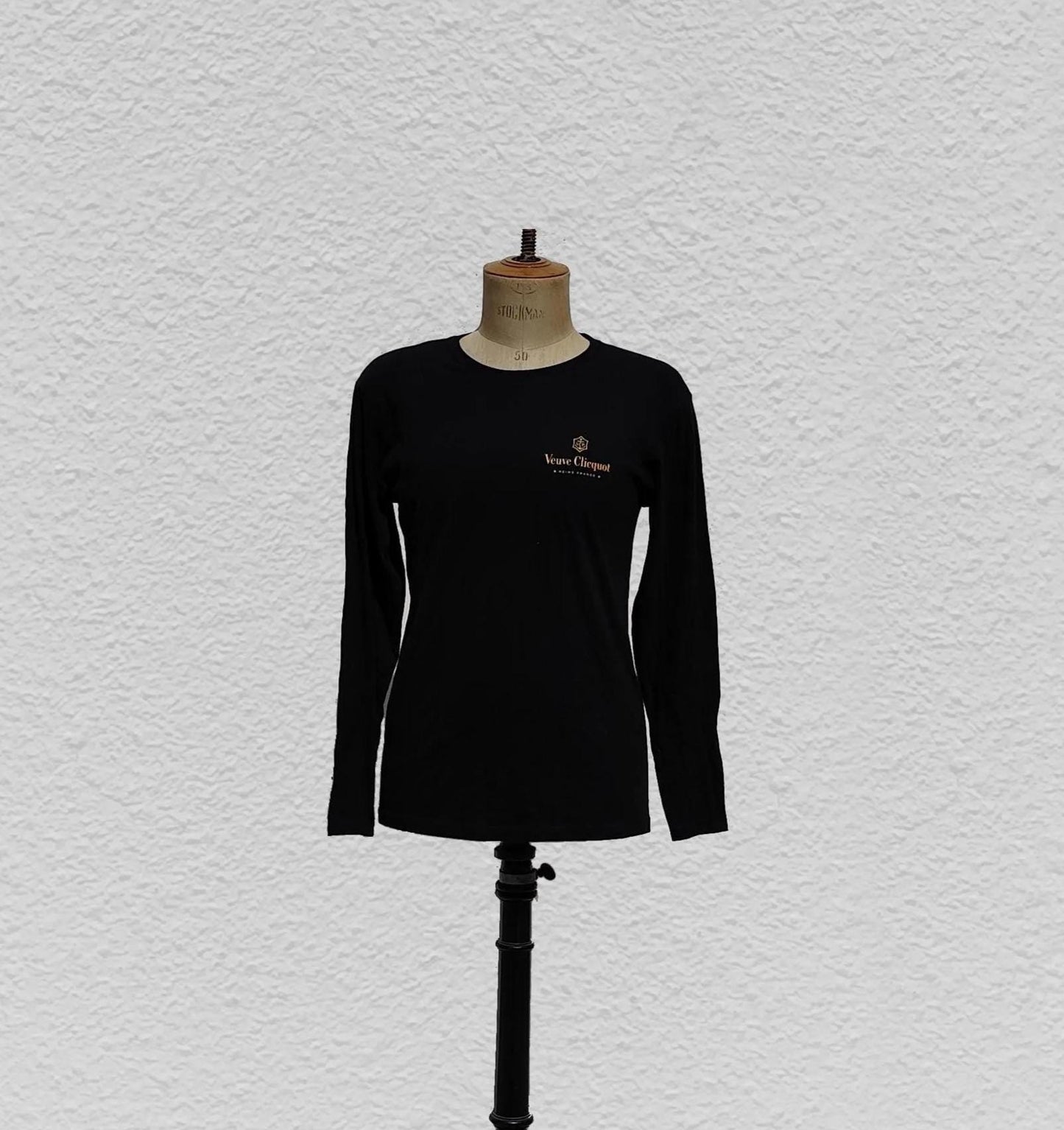 Tee shirt Veuve Clicquot noir manche longue femme 100% coton taille S impression France Vintage 2000