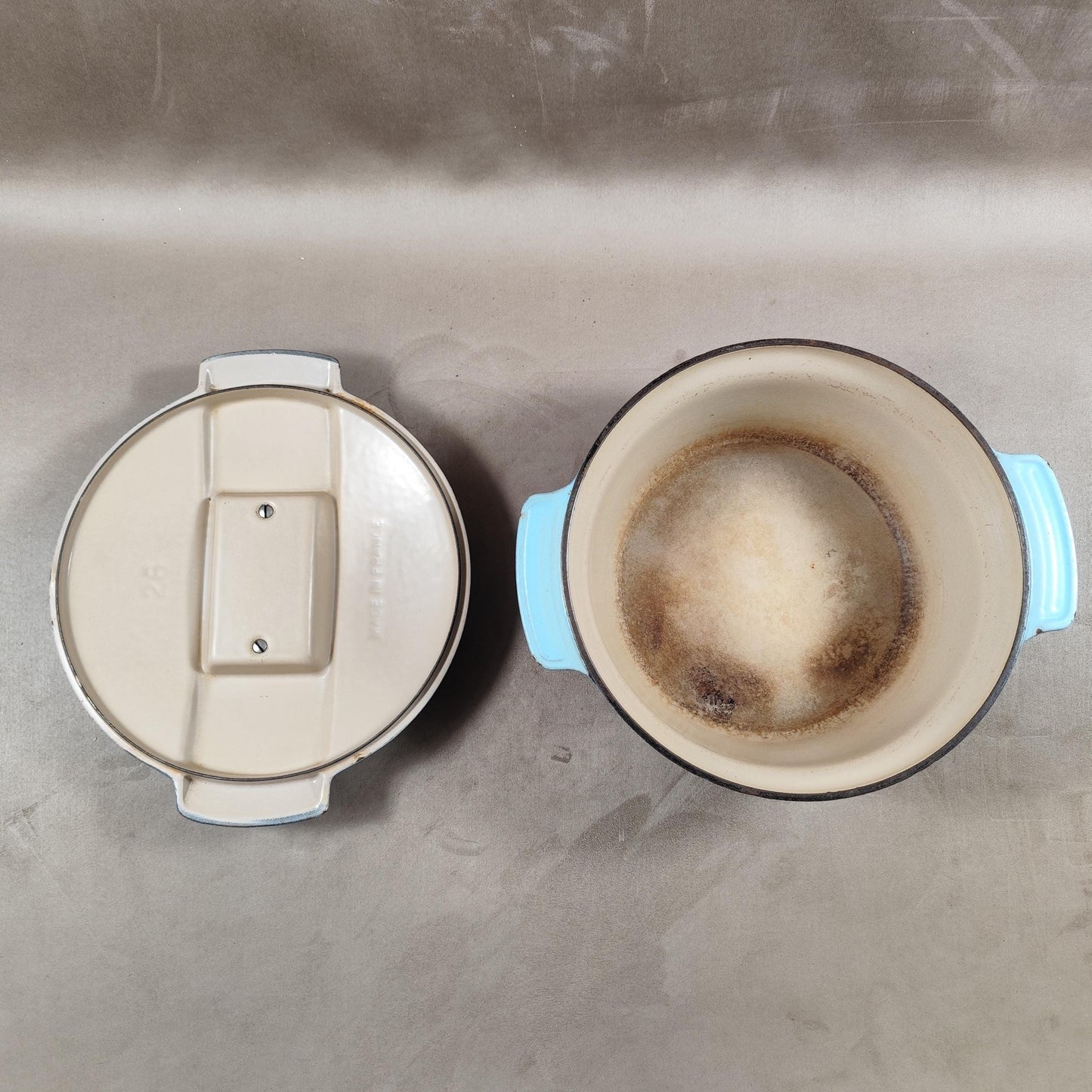 Cocotte LE CREUSET en fonte émaillée bleue Made in France Vintage 1970