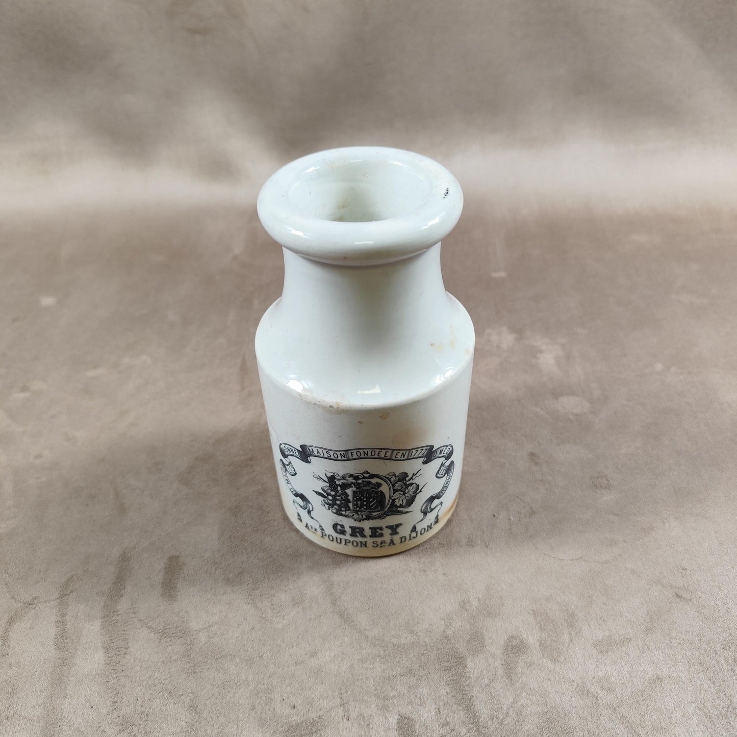 RARE Moutardier ancien en grès Moutarde Grey-Poupon à Dijon Creil et Montereau Made in France 1900