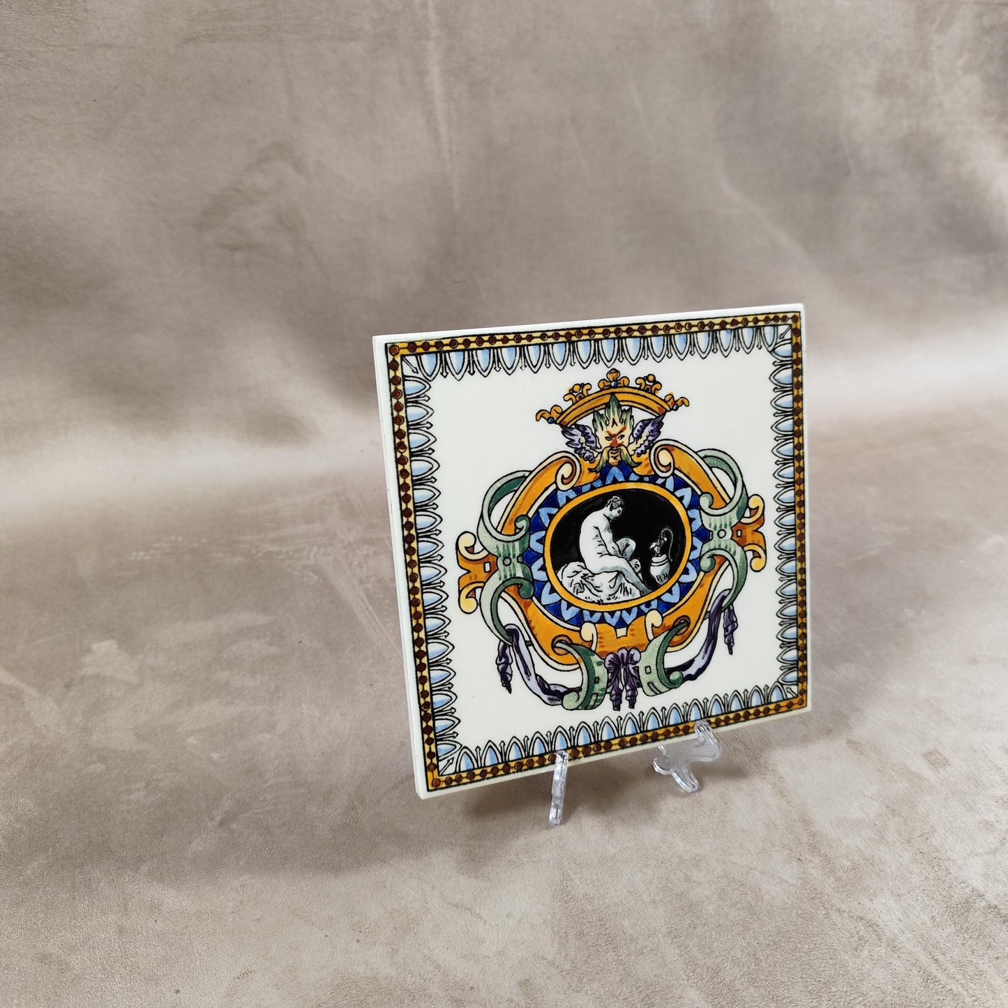 RARE Carreau de carrelage Gien modèle Renaissance blanc faience Modèle Original Made in France 1900