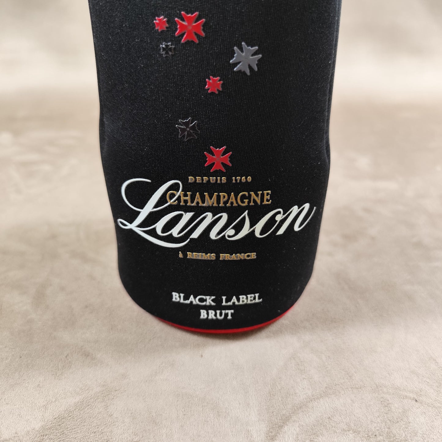 Etui à bouteille Champagne Lanson Black Label en tissu isotherme noir Made in France Vintage 2000