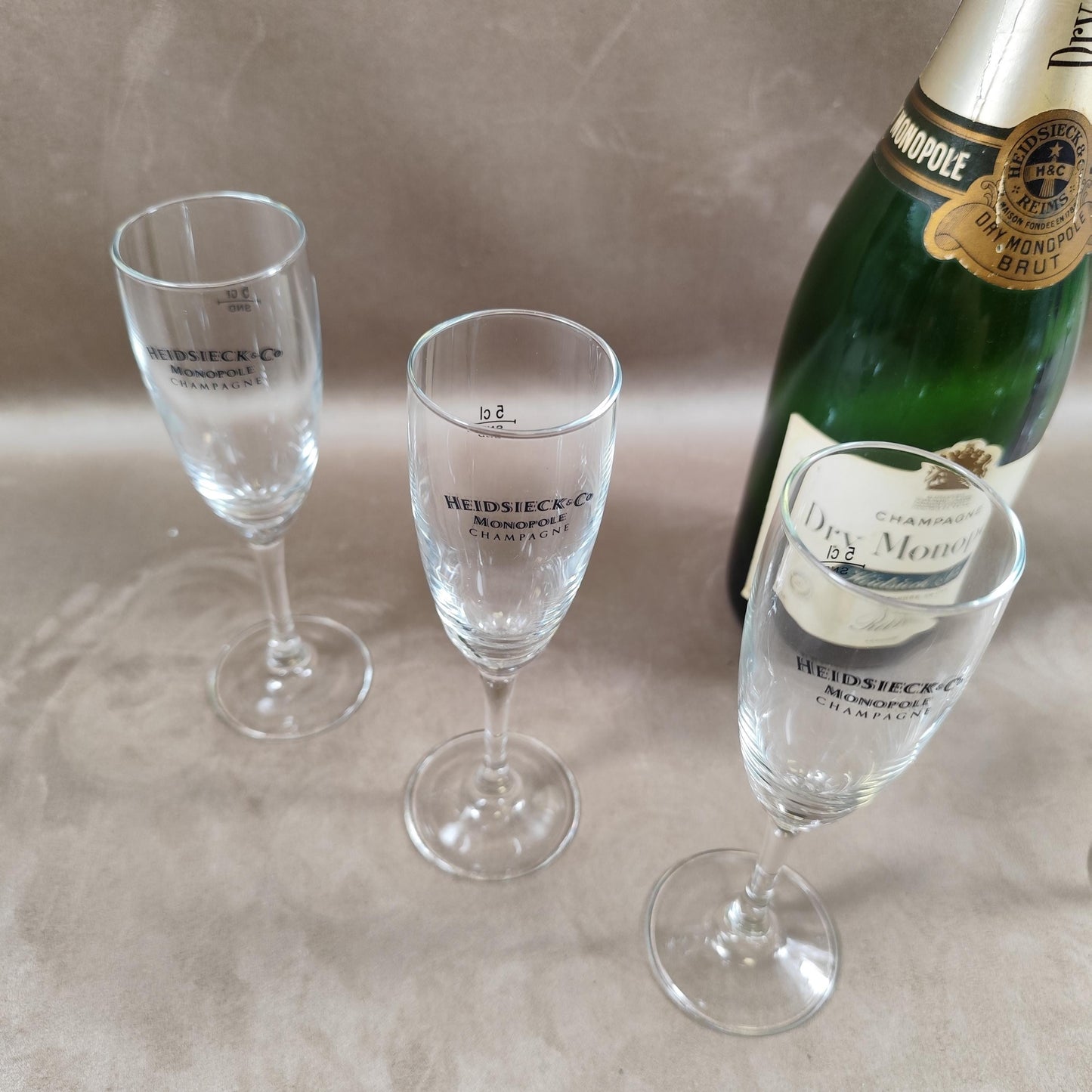 Lot de 6 flûtes à Champagne Heidsieck Monopole en verre Made in France Vintage 1990