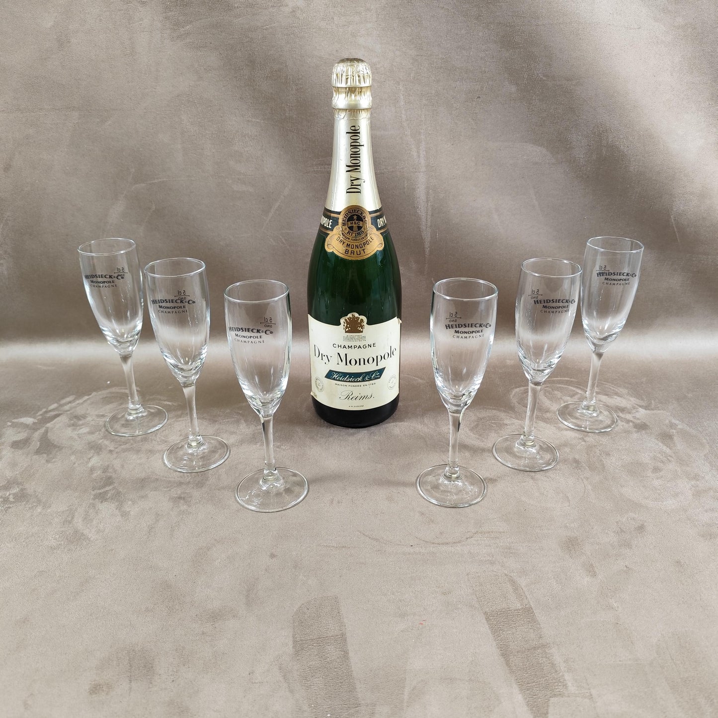 Lot de 6 flûtes à Champagne Heidsieck Monopole en verre Made in France Vintage 1990