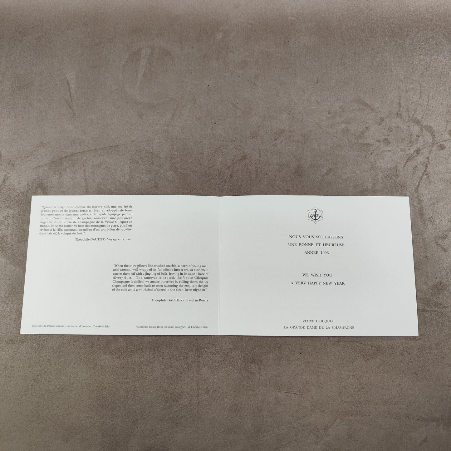 Enveloppe et carte Nouvel An Champagne Veuve Clicquot Made in France Vintage 1993