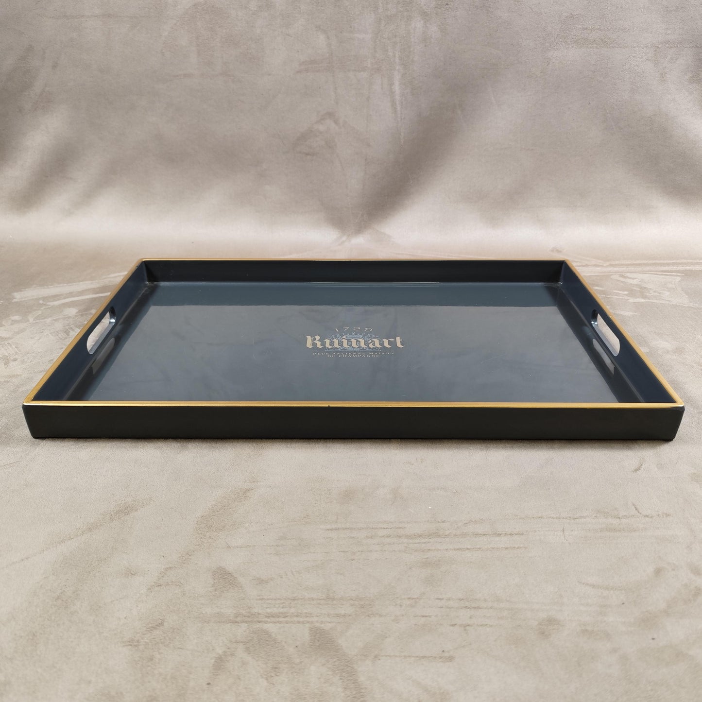 RARE Plateau de service champagne DOM Ruinart en bois gris anthracite vintage Made in France