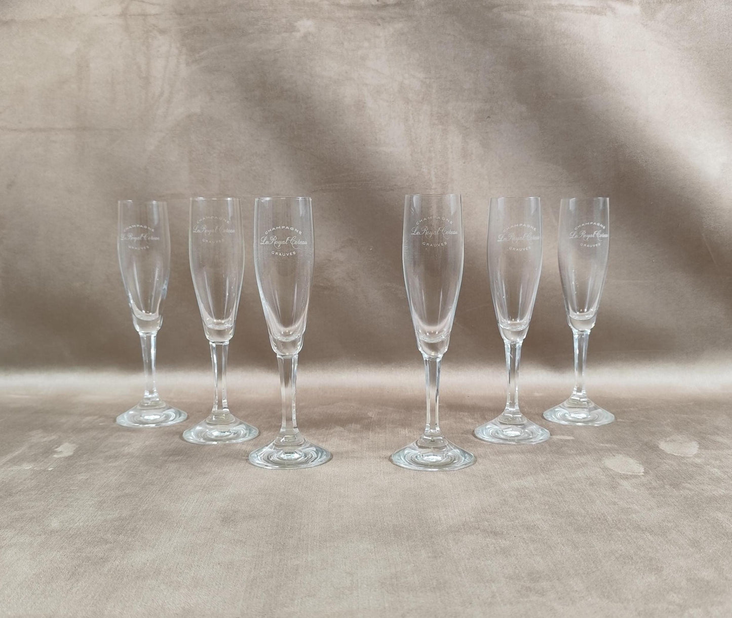 Lot de 6 flutes en cristal Champagne Royal Coteau à Grauves Made in France vintage 1970