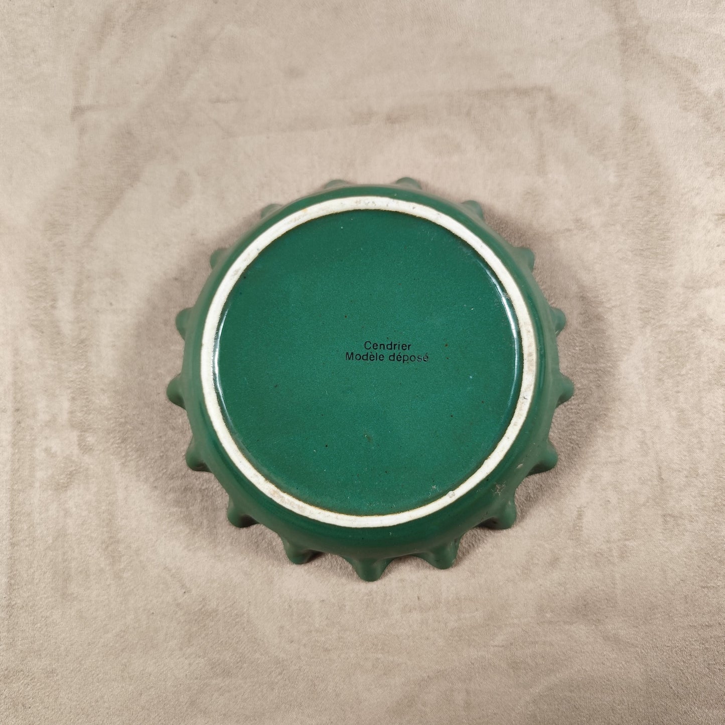 RARE Cendrier Perrier en céramique verte Made in France Vintage 1960