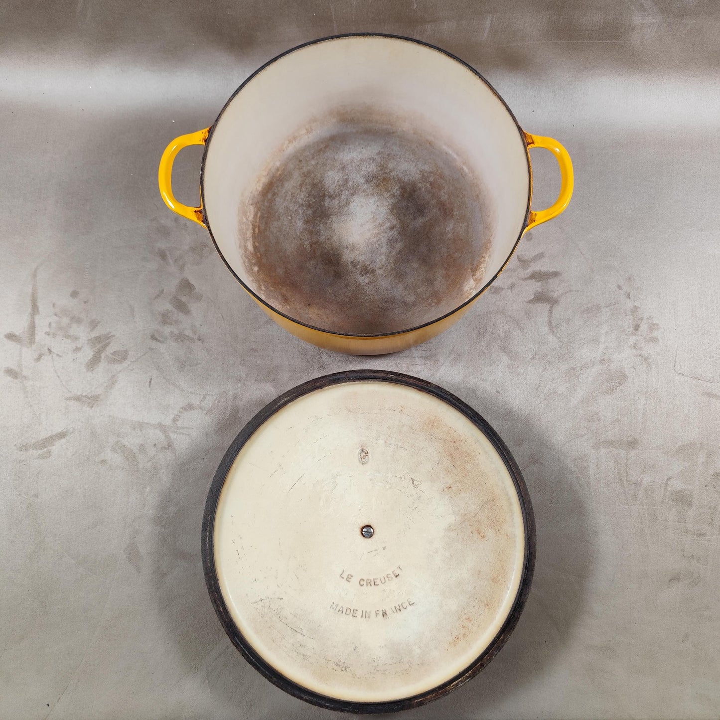 Cocotte LE CREUSET en fonte émaillée jaune Made in France Vintage 1980