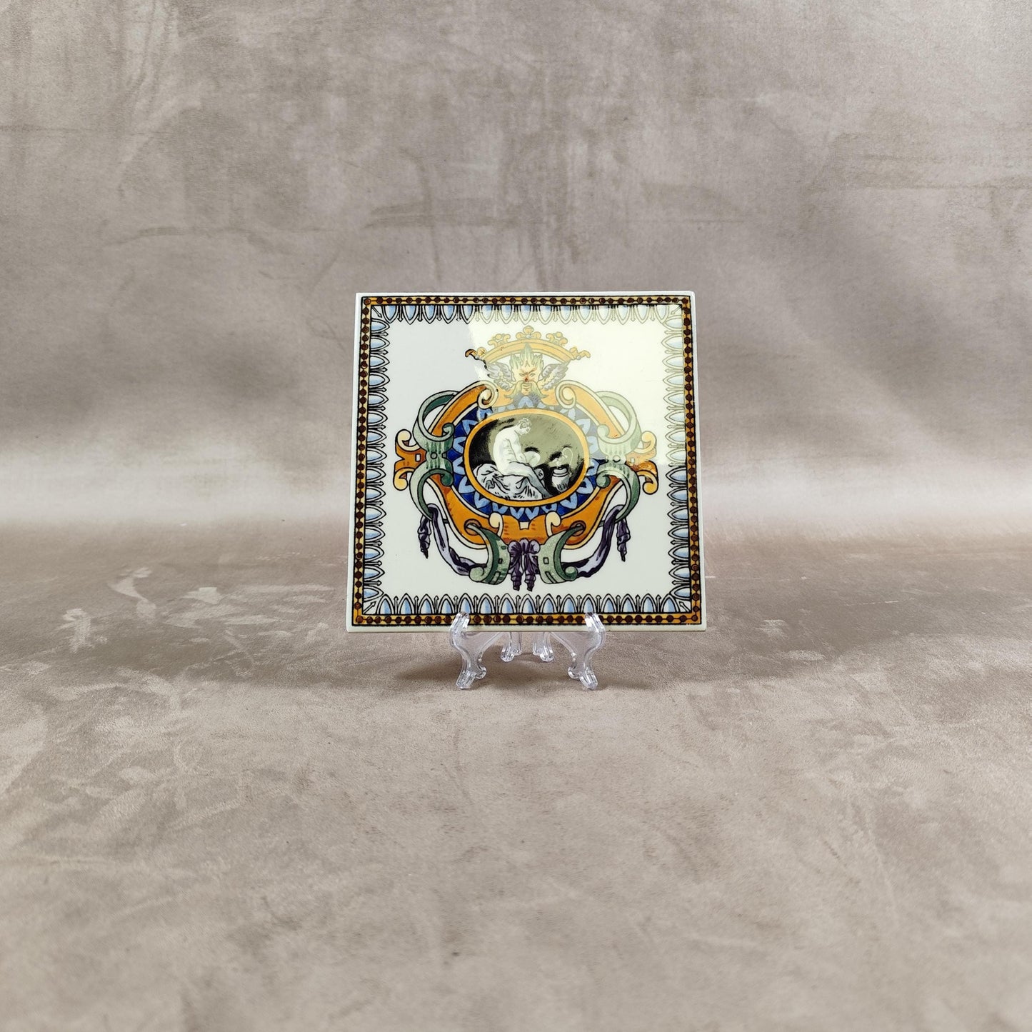 RARE Carreau de carrelage Gien modèle Renaissance blanc faience Modèle Original Made in France 1900