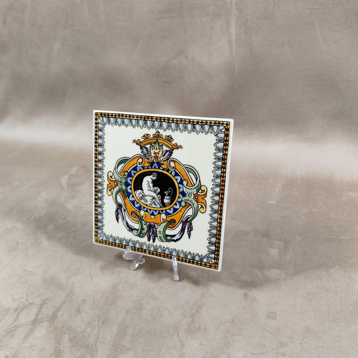 RARE Carreau de carrelage Gien modèle Renaissance blanc faience Modèle Original Made in France 1900