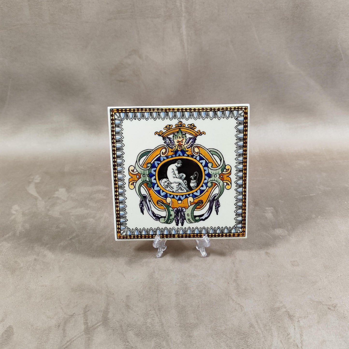 RARE Carreau de carrelage Gien modèle Renaissance blanc faience Modèle Original Made in France 1900