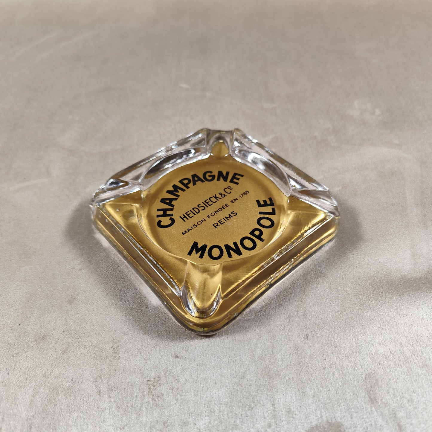 RARE Cendrier Publicitaire Champagne Heidsieck & Co Dry Monopole en verre Made in France Vintage 1950