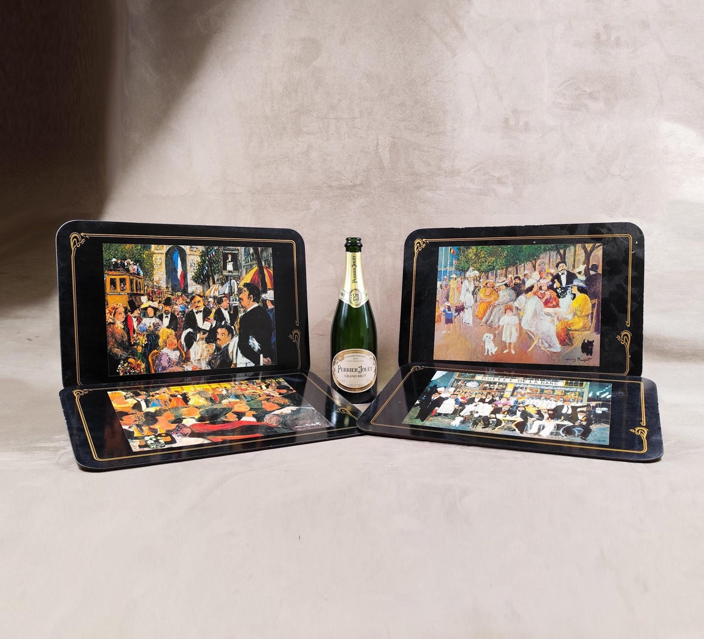 Lot de 4 set de table Champagne Perrier-Jouet Made in France Années 1970