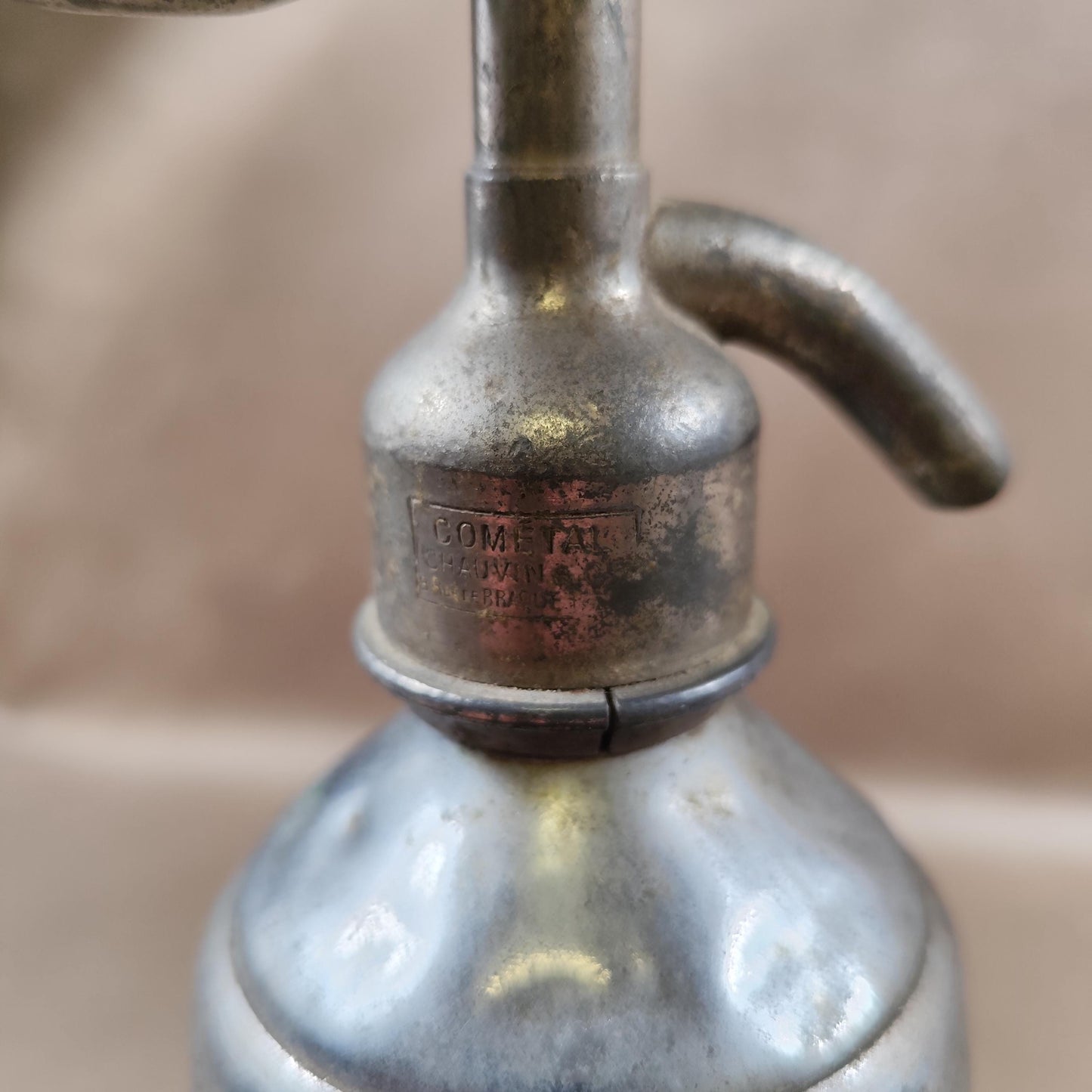RARE Siphon à eau de seltz en verre et etain sans plomb Made in France vintage 1920