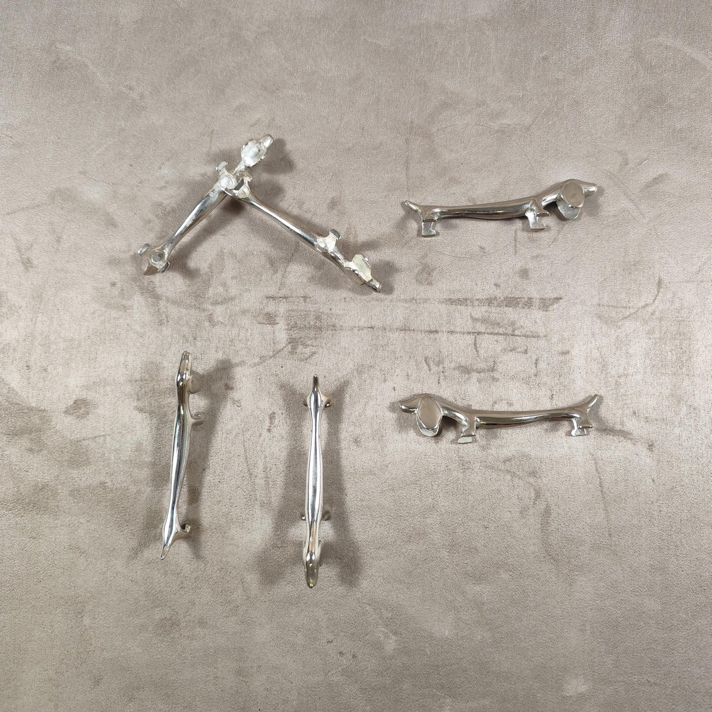 Lot de 6 porte-couteaux en Métal Argenté en forme de Chien Made in France Vintage 1980