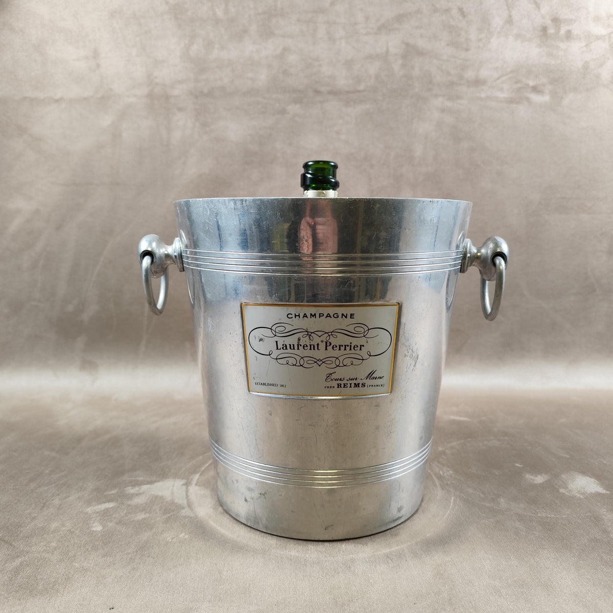 Seau à champagne Laurent Perrier en aluminium Vintage Reims 1960