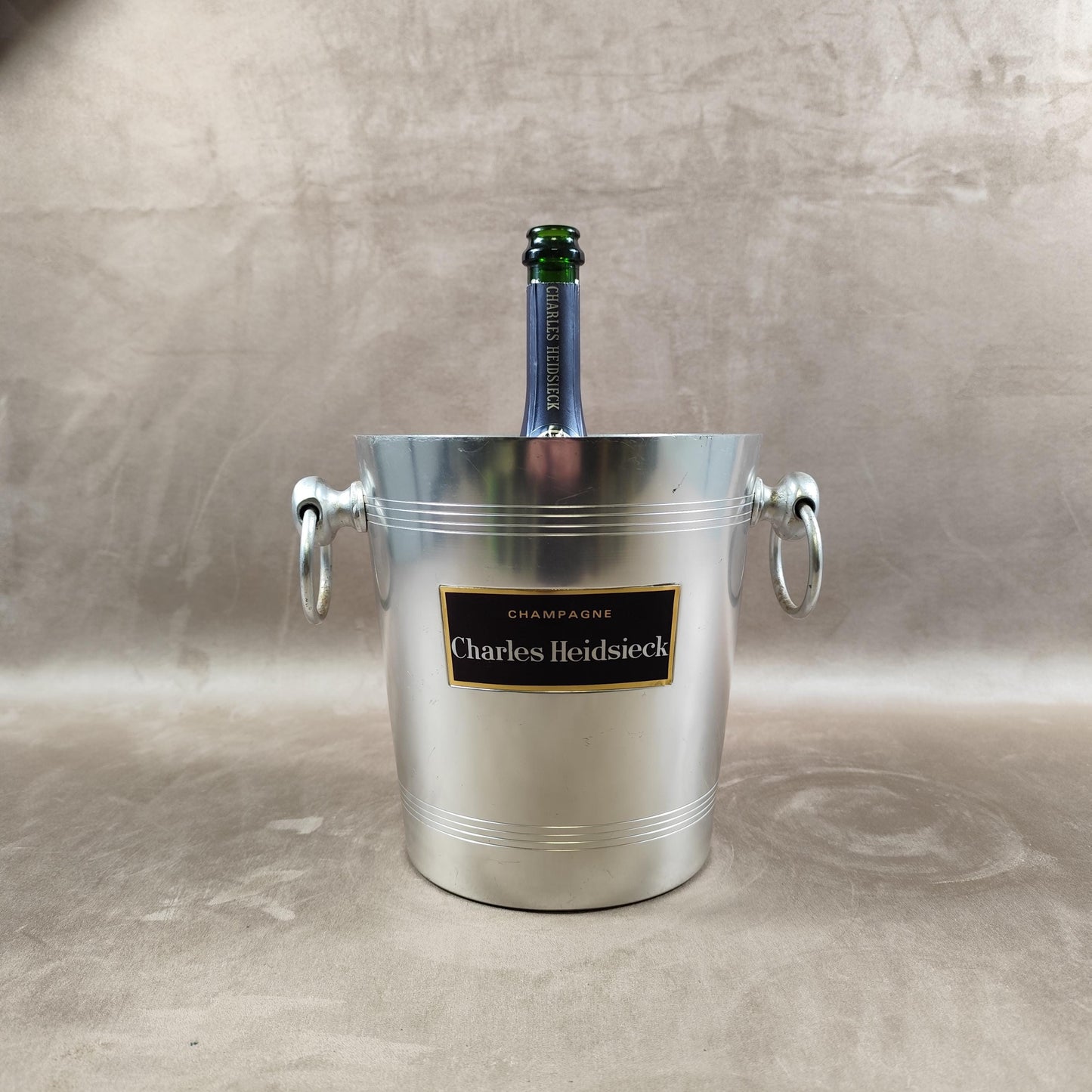 Seau à champagne Charles Heidsieck vintage en aluminium Seau publicitaire ancien
