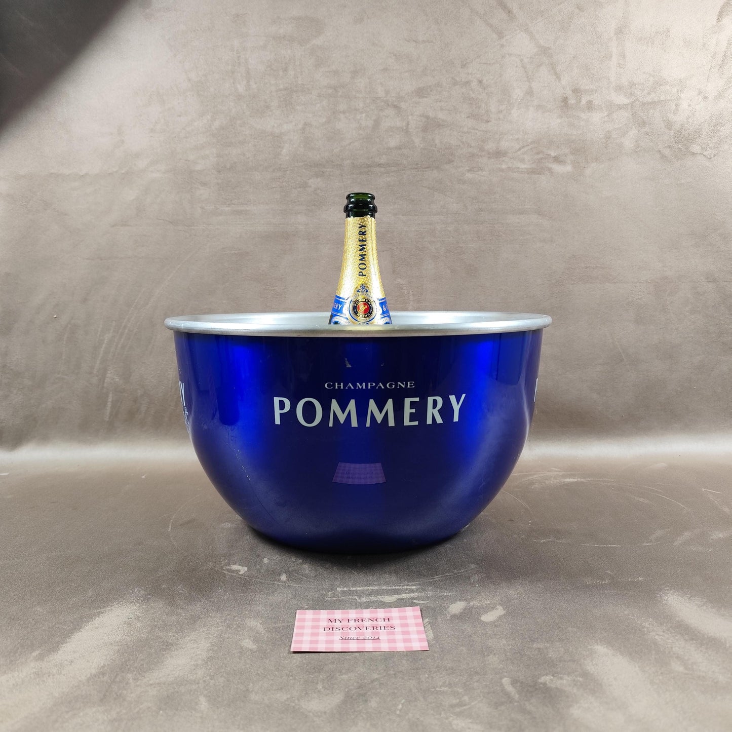 Grand seau à champagne Pommery aluminium bleu Vasque rafraîchisseur XXL