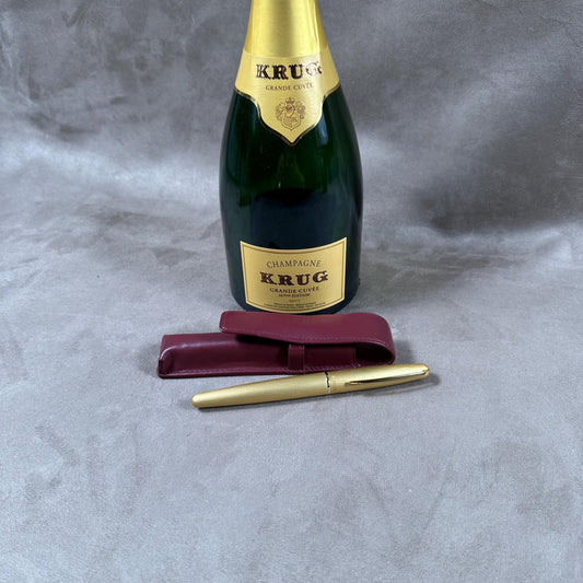 SELTENER KRUG-Gold-Rollerstift mit burgunderfarbenem Etui und goldener Vintage-Box 1980