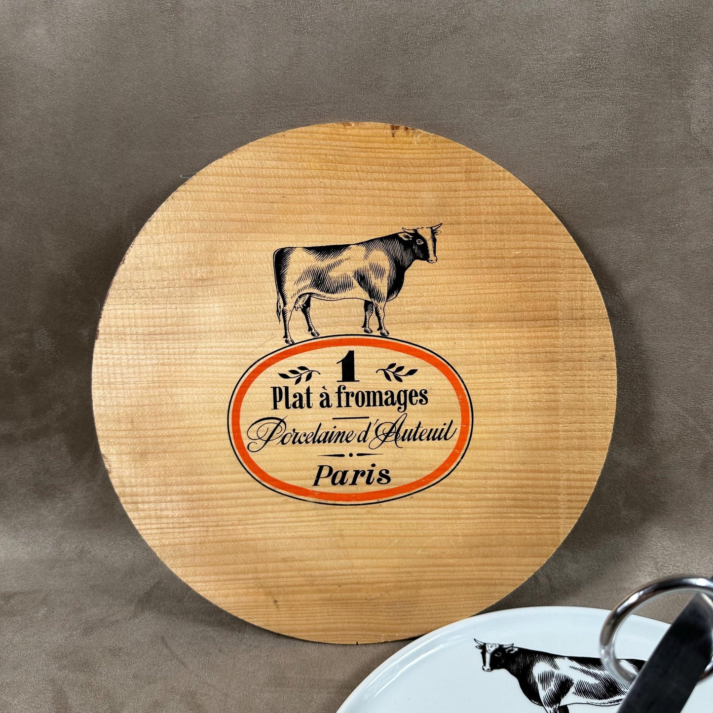 Plateau de fromage en porcelaine d'Auteuil avec son couteau vintage français Made in france