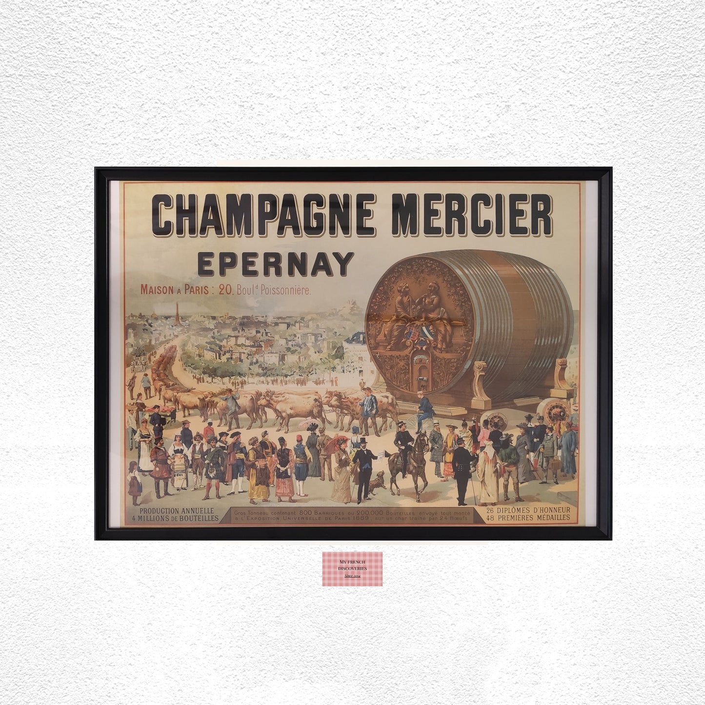 Affiche Champagne Mercier Épernay – Grand tonneau de l’Exposition Universelle de 1889 – Format 65 x 40 cm sans cadre