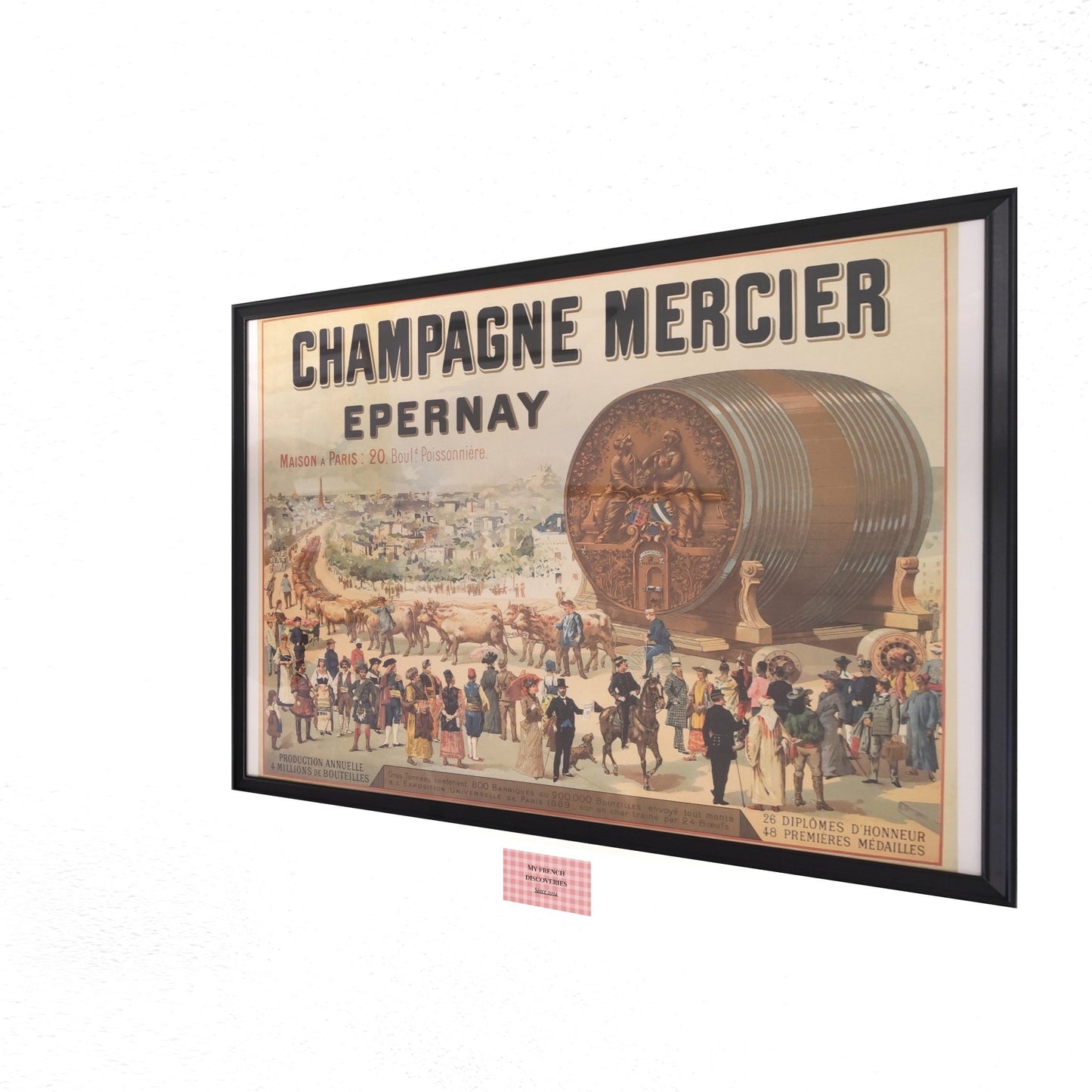 Affiche Champagne Mercier Épernay – Grand tonneau de l’Exposition Universelle de 1889 – Format 65 x 40 cm sans cadre