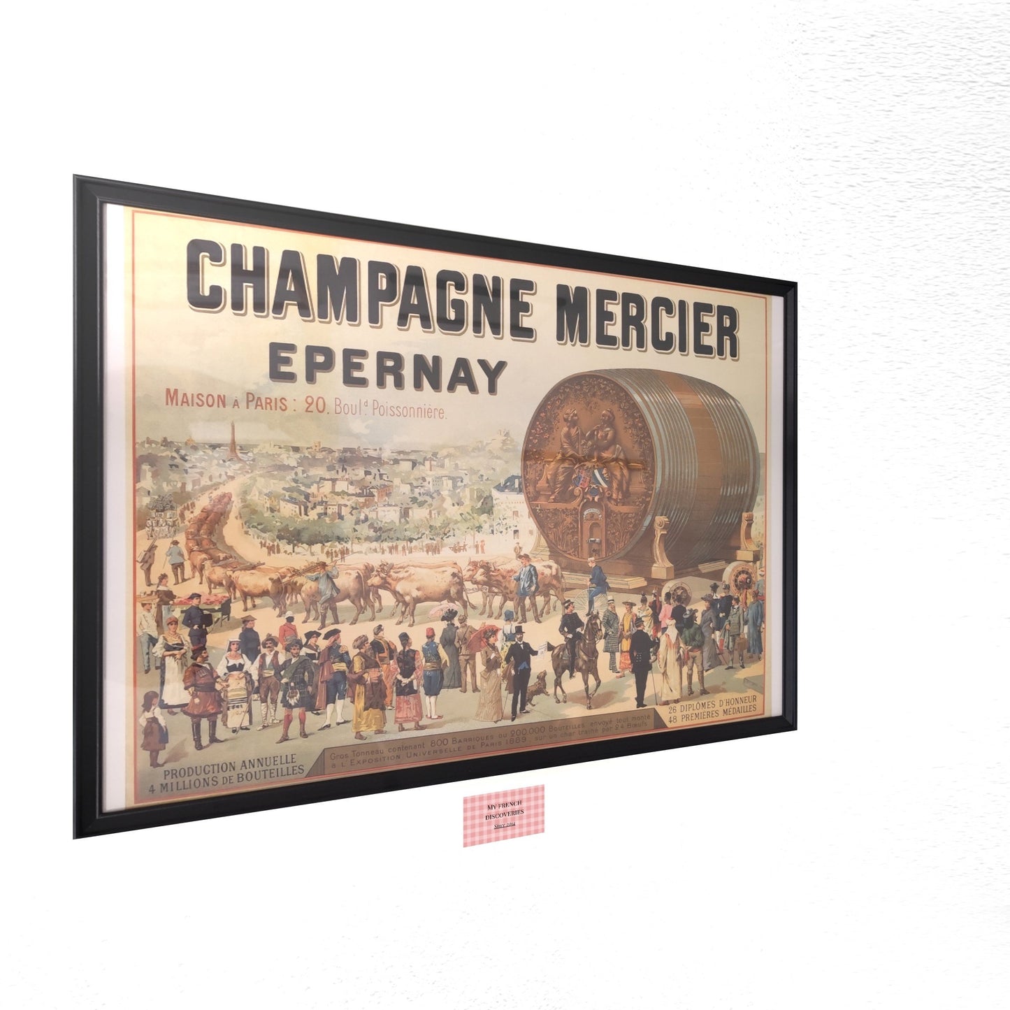 Affiche Champagne Mercier Épernay – Grand tonneau de l’Exposition Universelle de 1889 – Format 65 x 40 cm sans cadre
