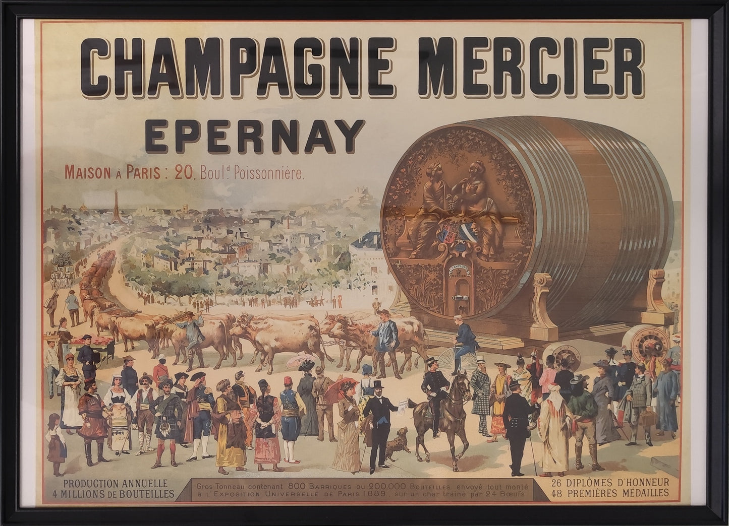 Affiche Champagne Mercier Épernay – Grand tonneau de l’Exposition Universelle de 1889 – Format 65 x 40 cm sans cadre
