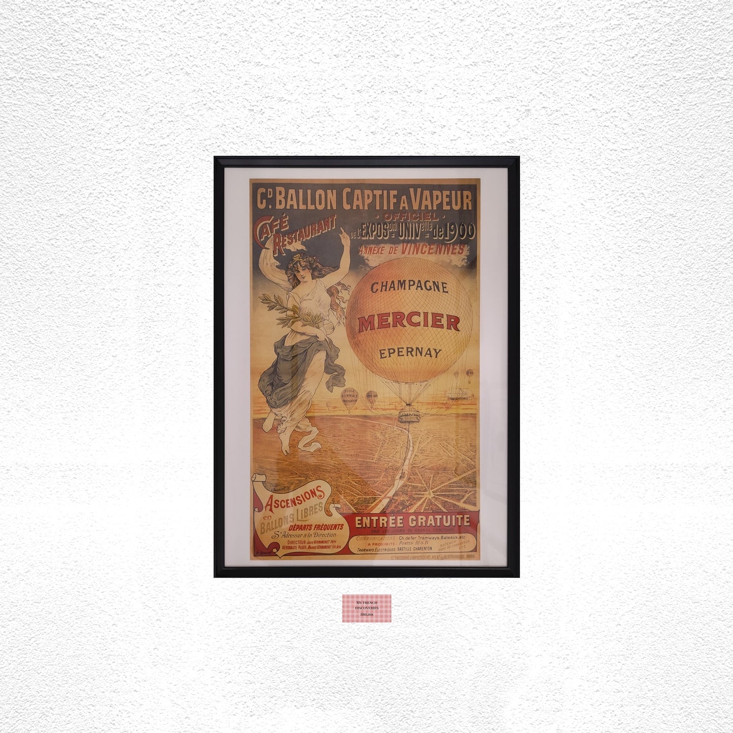 Affiche Champagne Mercier Épernay – Ballon captif Exposition Universelle 1900 – Format 65 x 40 cm sans cadre
