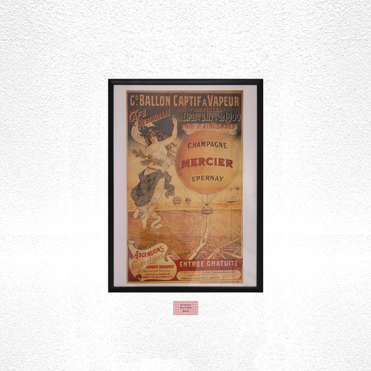 Affiche Champagne Mercier Épernay – Ballon captif Exposition Universelle 1900 – Format 65 x 40 cm sans cadre