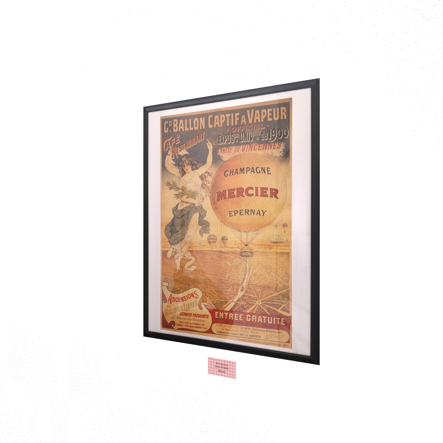Affiche Champagne Mercier Épernay – Ballon captif Exposition Universelle 1900 – Format 65 x 40 cm sans cadre