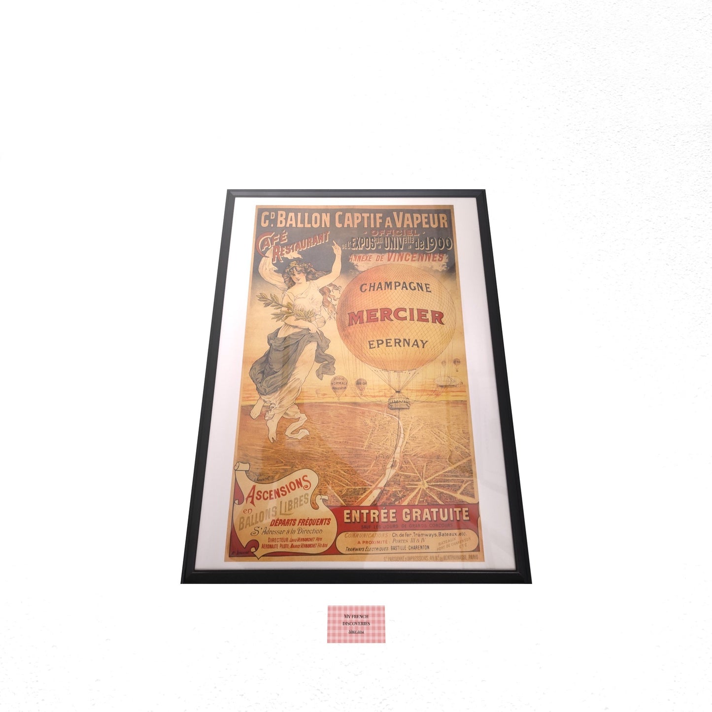 Affiche Champagne Mercier Épernay – Ballon captif Exposition Universelle 1900 – Format 65 x 40 cm sans cadre