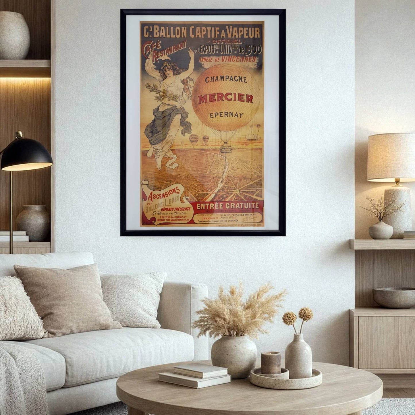 Affiche Champagne Mercier Épernay – Ballon captif Exposition Universelle 1900 – Format 65 x 40 cm sans cadre
