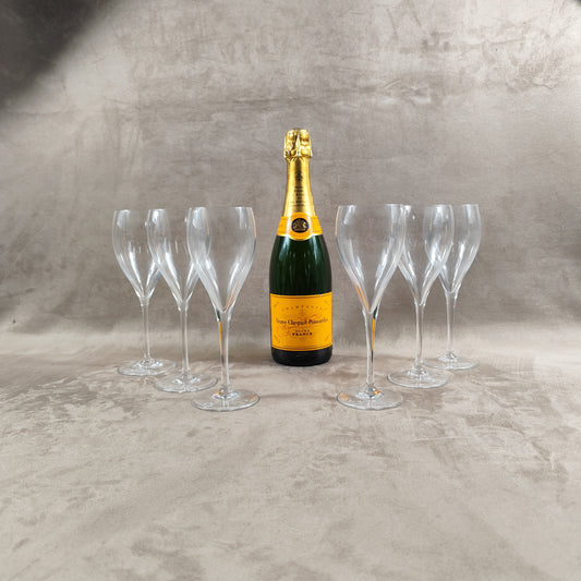RARE Lot de 6 Flûtes Veuve Clicquot en cristal vintage made in France Années 1950