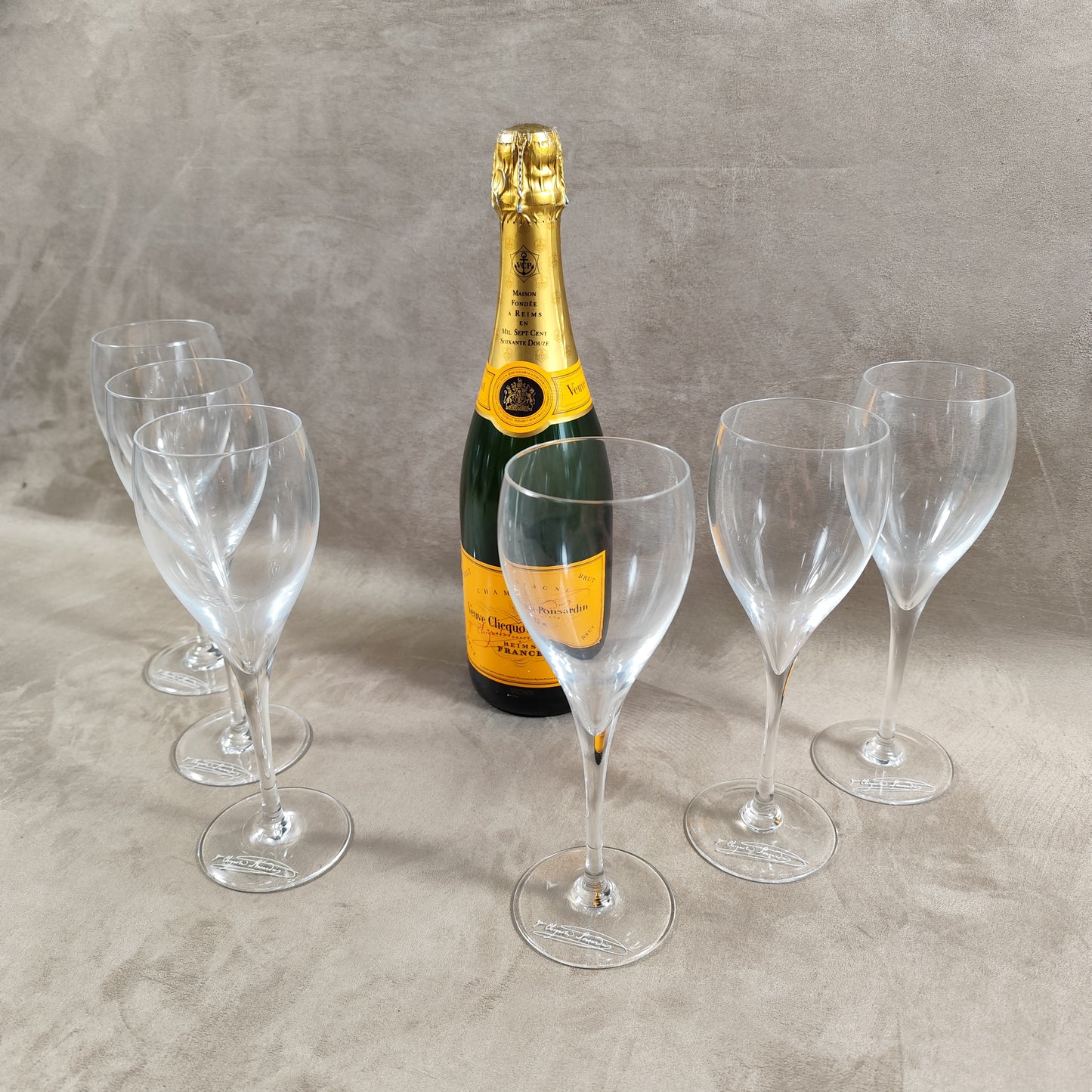 RARE Lot de 6 Flûtes Veuve Clicquot en cristal vintage made in France Années 1950