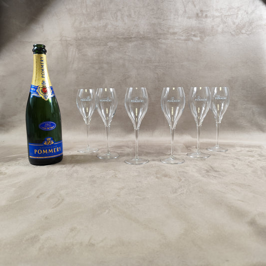 Lot de 6 flutes en verre Champagne Pommery vintage Made in France