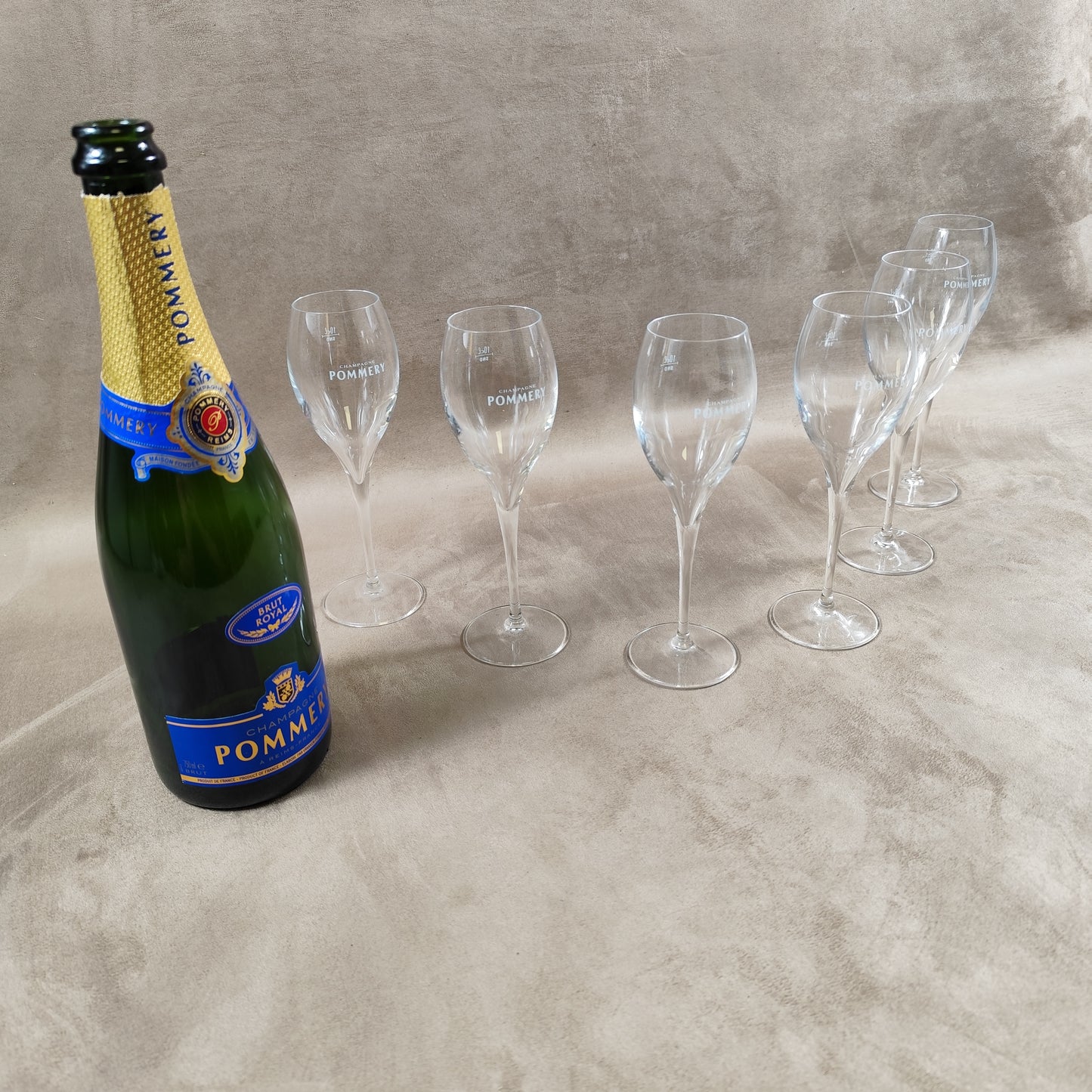 Lot de 6 flutes en verre Champagne Pommery vintage Made in France