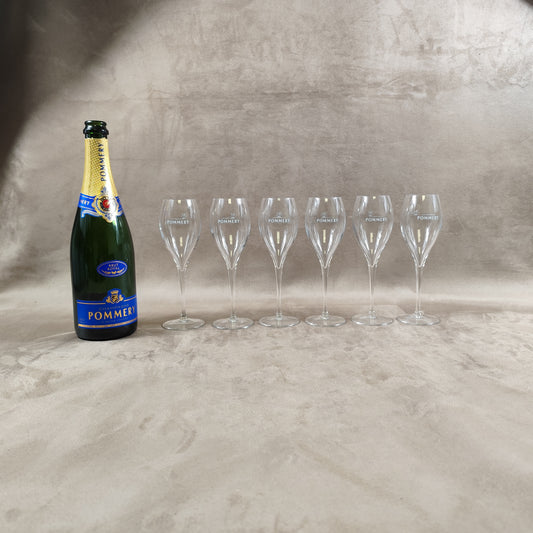 Lot de 6 flutes en verre Champagne Pommery vintage Made in France