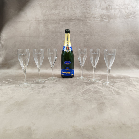 Lot de 6 flutes en verre Champagne Pommery vintage Made in France